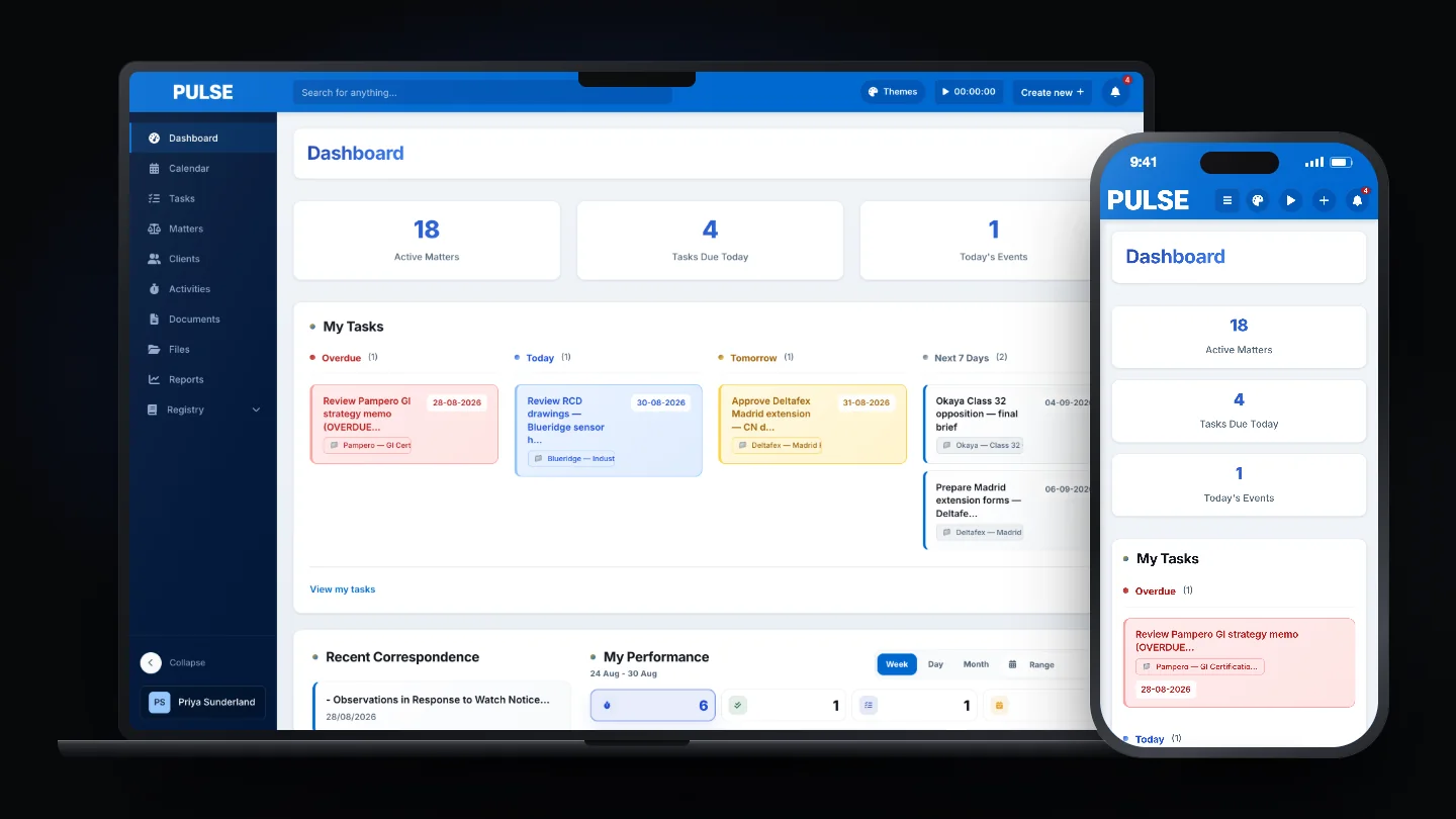The Pulse CRM daily workspace shown on desktop and mobile
