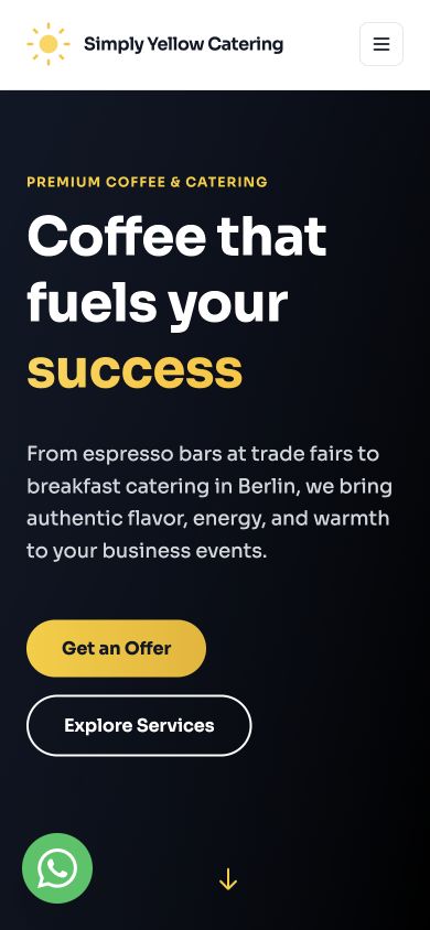 Simply Yellow Catering homepage on a mobile viewport
